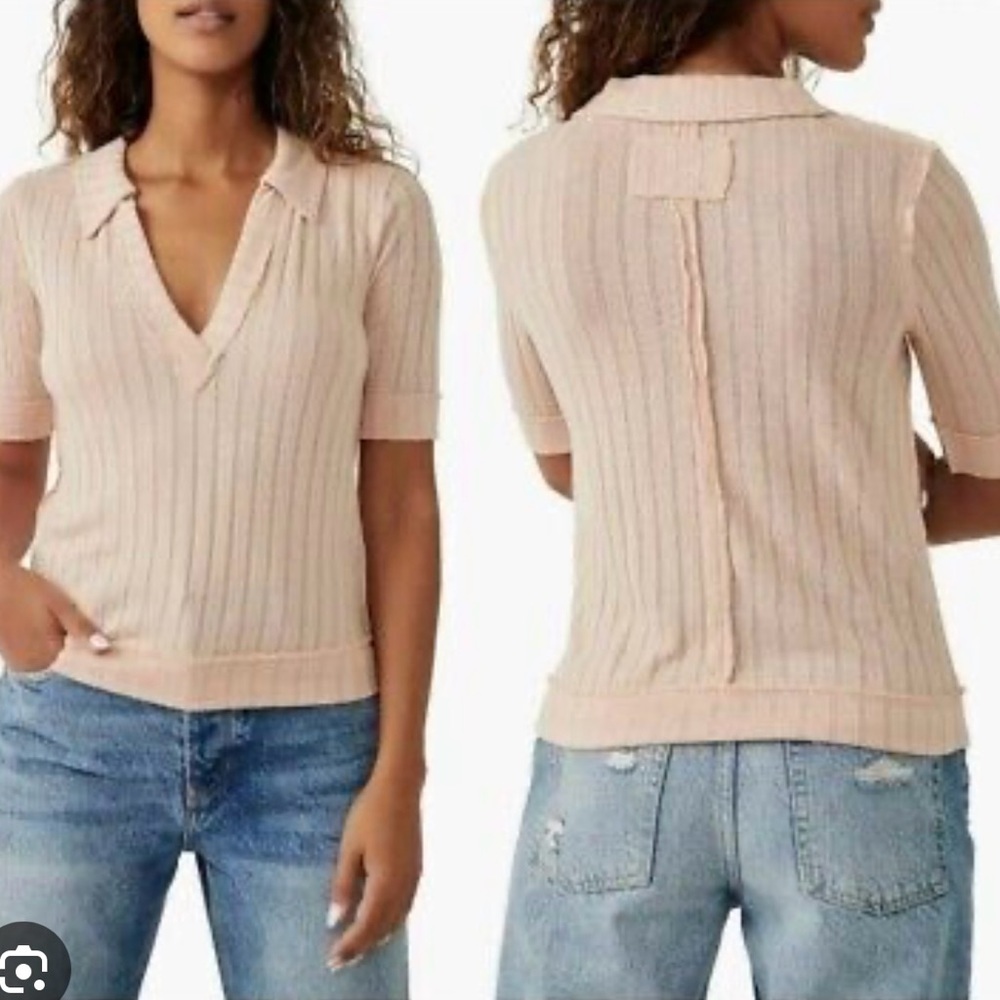 Free People Krystal Rib Polo in peach.  Size M